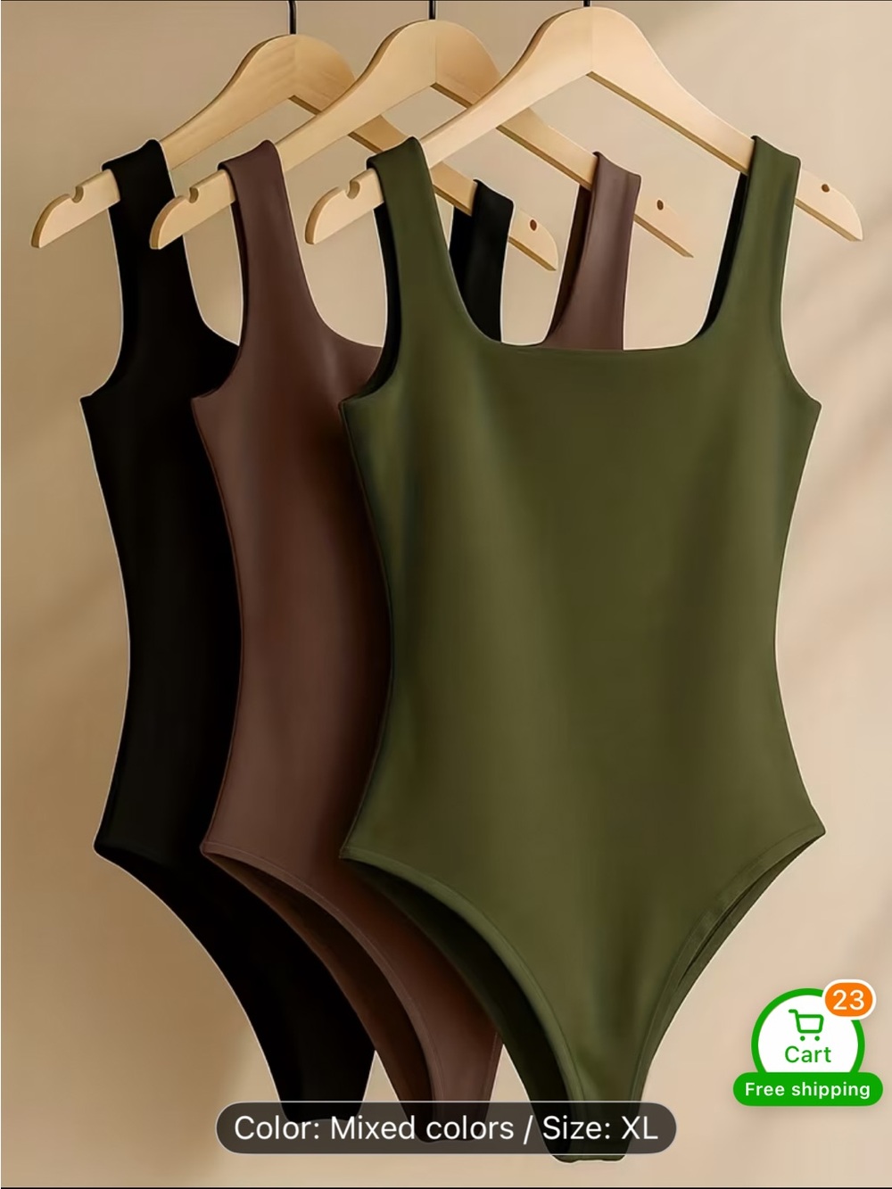 SHEIN Mixed Color Scoop Neck Bodysuit - Olive Green, Brown, Black